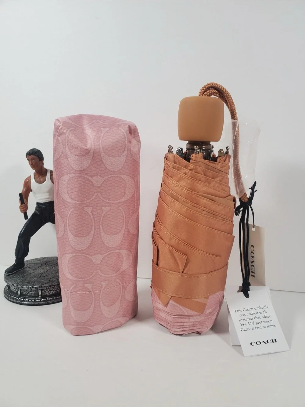 NWT Coach UV Protection Mini Umbrella Signature Powder Pink CEF88